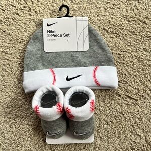 Nike Gray and White Baseball Baby Hat and Booties